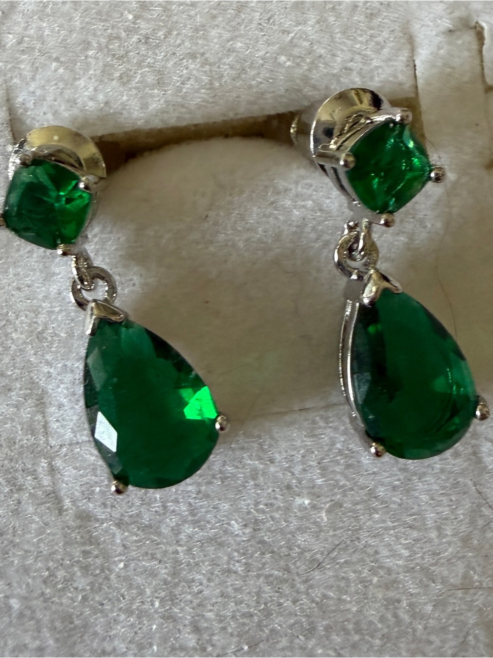 Source Unknown Emerald Teardrop Dangle Earrings - Silver-Tone